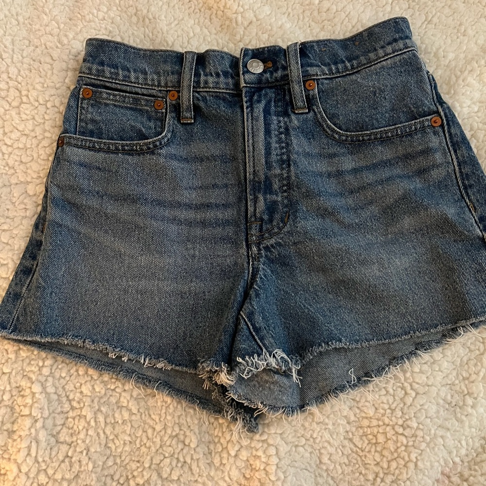 Madewell Blue High-Rise Frayed Hem Denim Shorts